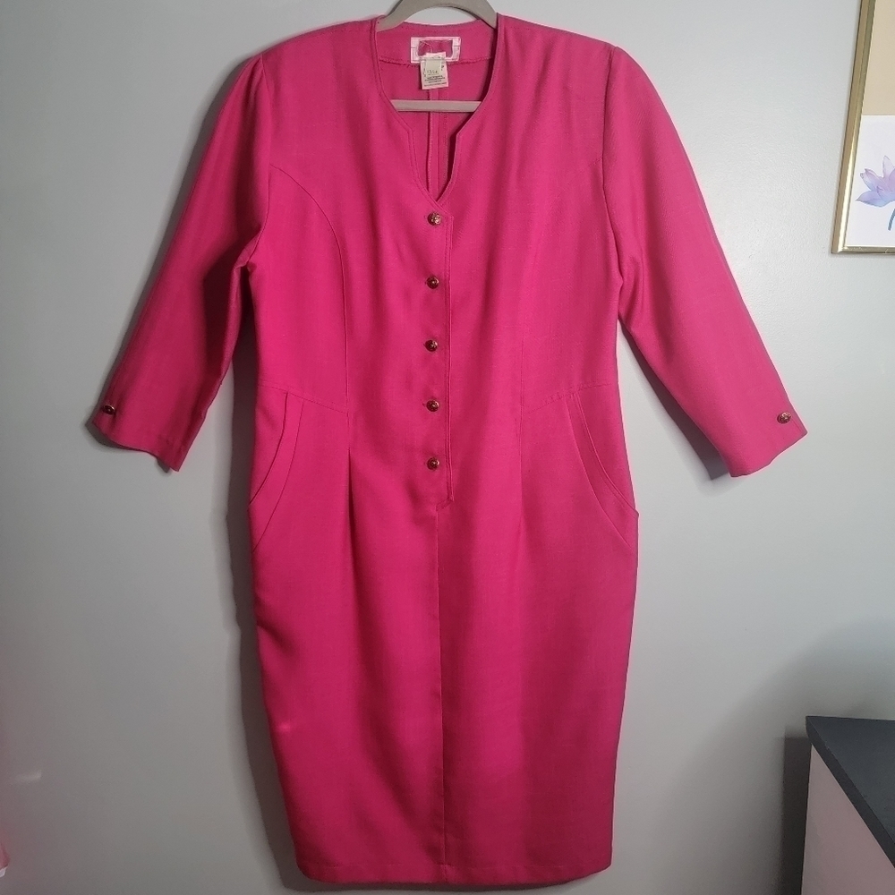 Vintage | 13/14 | Large | Pink 3/4 Sleeve Dress